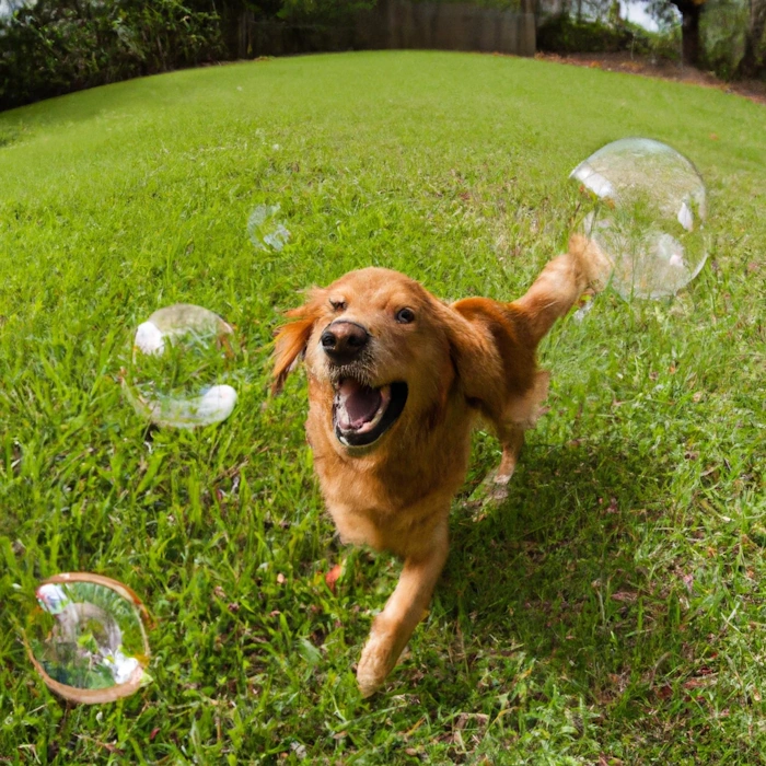 Golden Retriever Chasing Bubbles