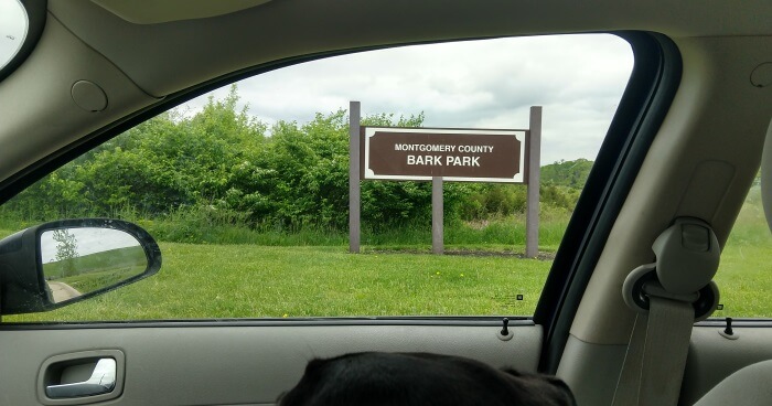 The Montgomery County Bark Park sign.