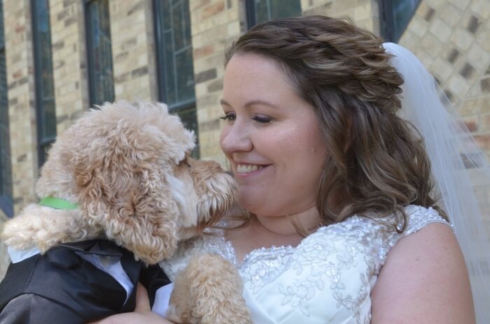 Niko dressed in a suit at our wedding.